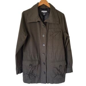 Women’s Magellans Travel Gear Button Front Fall Jacket Pockets Khaki Green Sz L